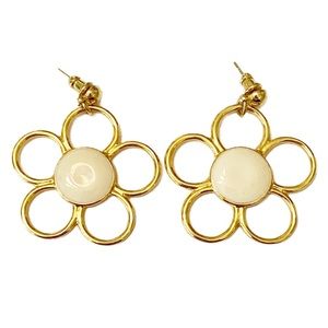 Vintage Earrings Flower Power 90s Y2K Gold Tone Drop Dangle Large XL Stu…